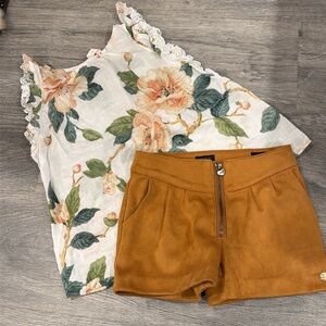 Zimmerman printed cotton top with matching suade shorts